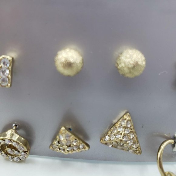 G by Guess Gold Tone Stud & Hoop Earrings Set 6-Pairs Cross Balls Triangle Logo - Picture 3 of 8